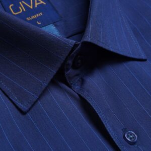 پیراهن یقه دیپلمات رنگ آبی نفتی مدل راه راه درشت گیوا giva کد ۳۹۱