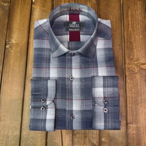 پیراهن رنگ طوسی چهارخانه درشت مردانه guess پارچه ۶۰ درصد نخ کد 651